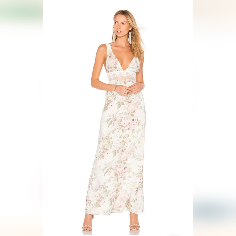MAJORELLE Floral Maxi Dress in Cream and Pink